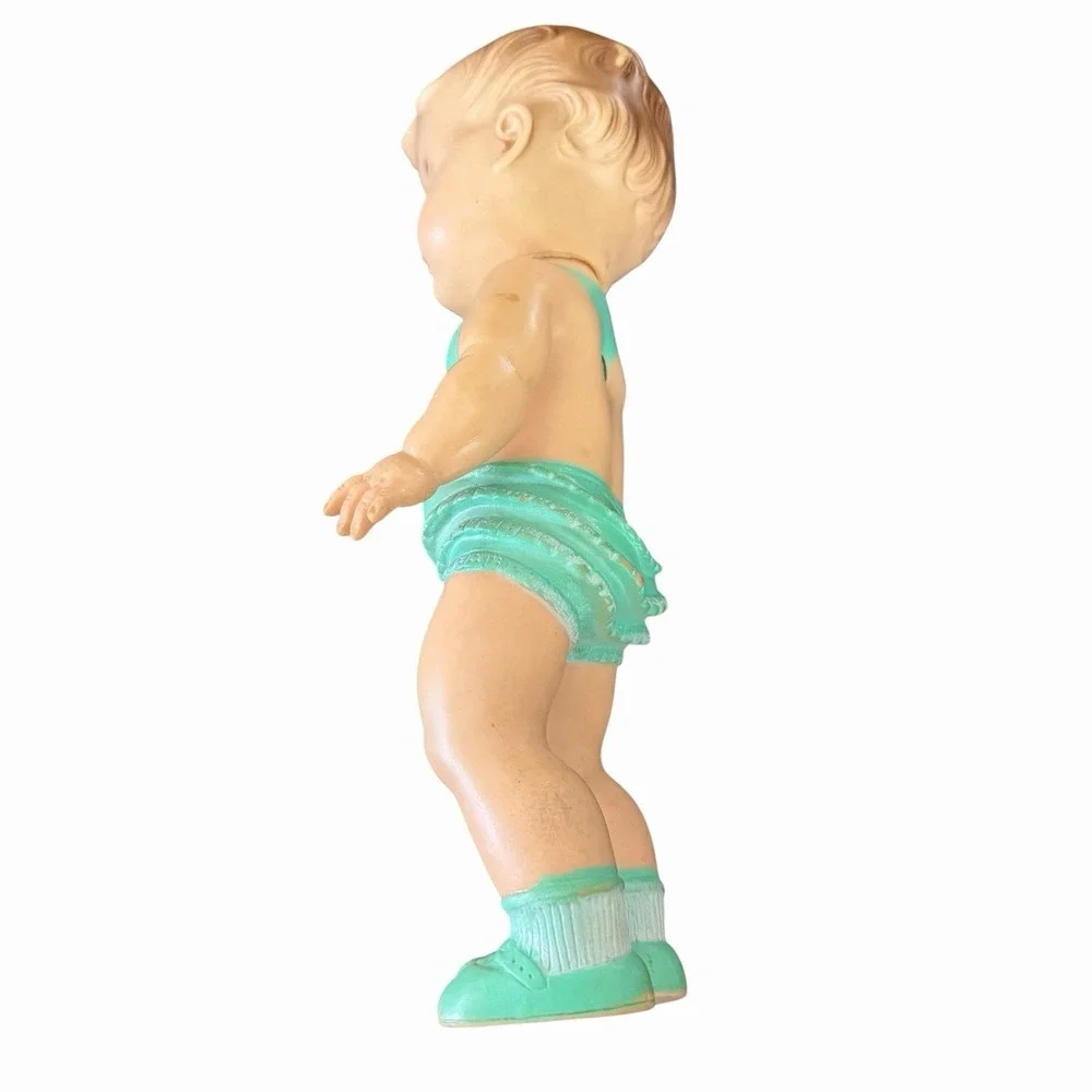 Vintage 1950s The Sun Rubber Baby Doll   Green‎ Romper MCM Toy 10